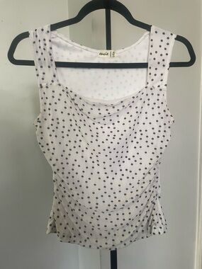 Envie Polka Dot Sleeveless Top Size M Ruched Stretch Blouse